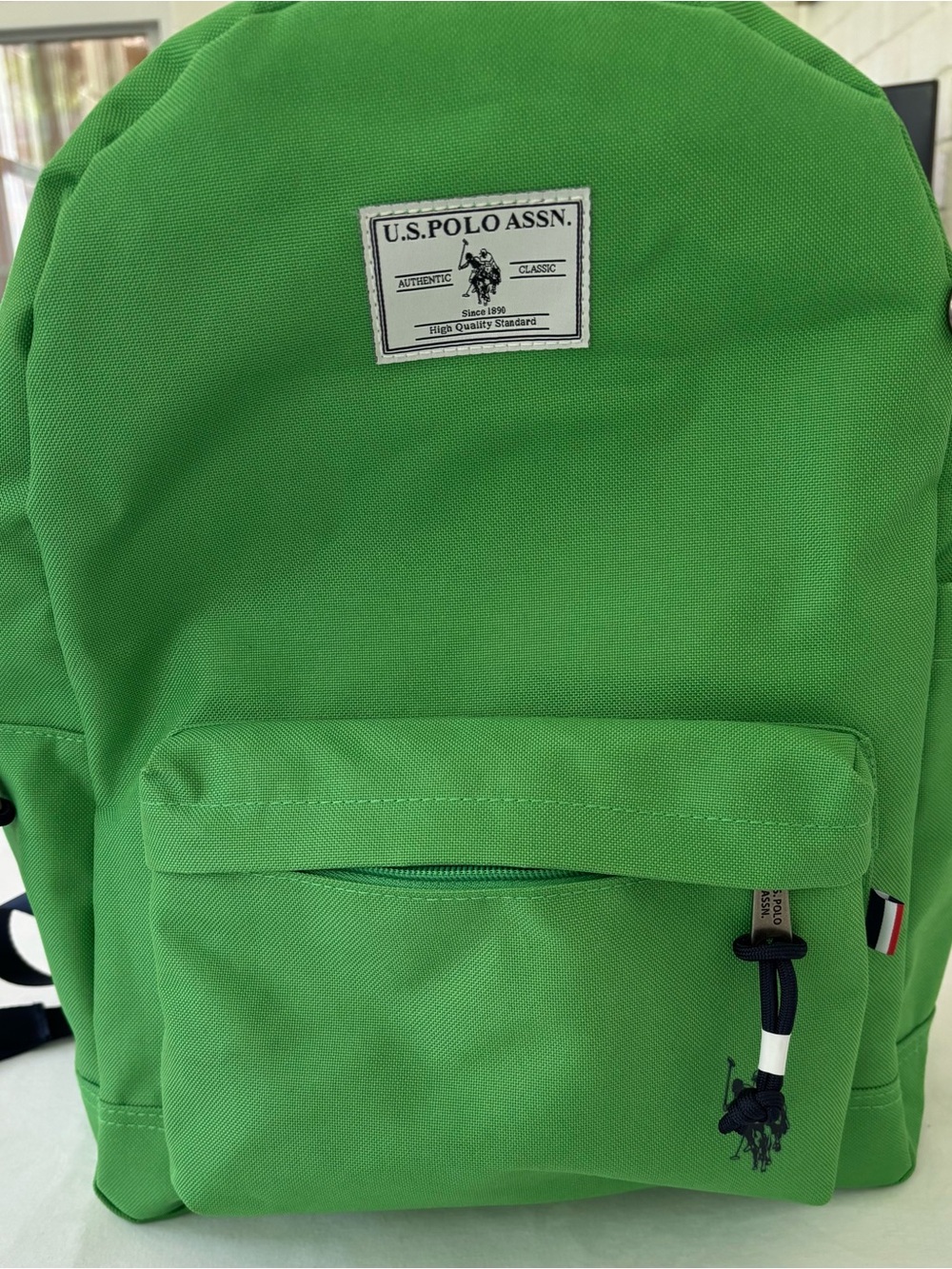 NWOT, U.S. Polo Assn. Green Canvas Backpack, Kelly green / navy trim